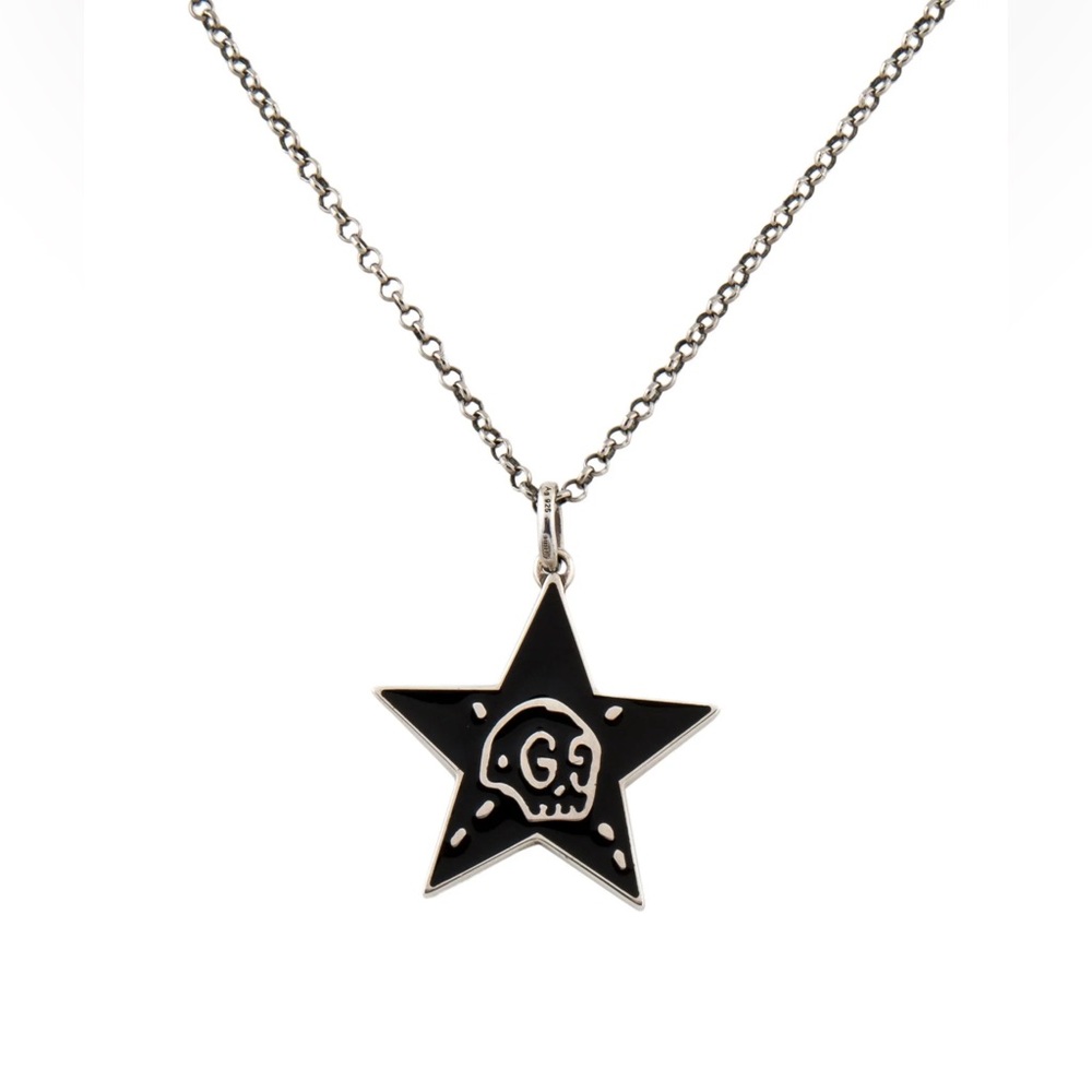 Authentic Gucci ghost enamel star pendant reversible sterling silver chain - Picture 1 of 8